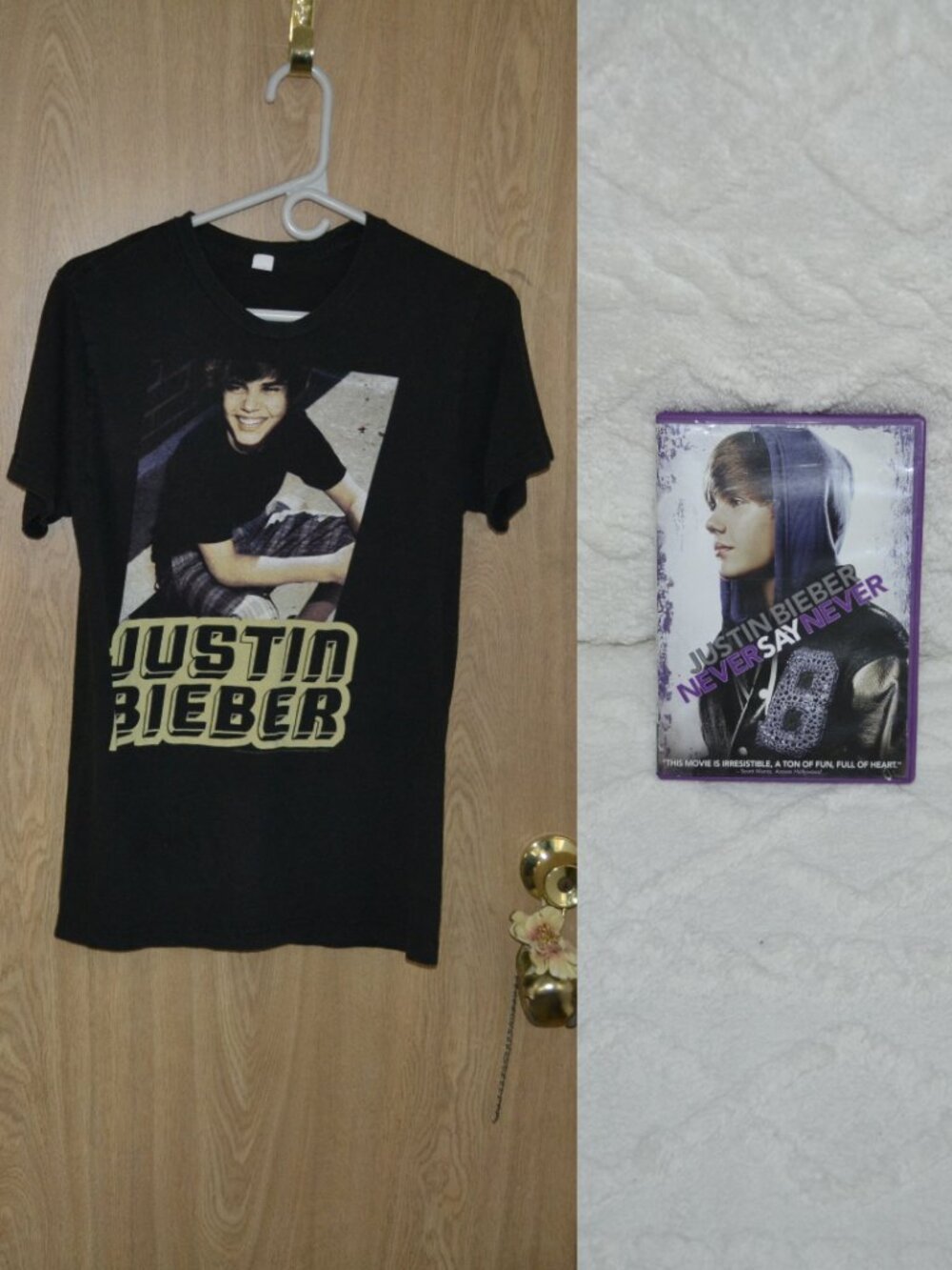2009 Justin Bieber Graphic Tee & Never Say Never DVD Bundle Y2K Pop Merch